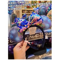 香港迪士尼樂園限定 米妮 15週年紀念造型幻彩亮片蝴蝶結髮箍